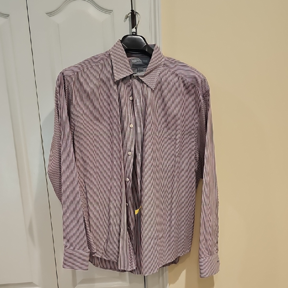 Johnston & Murphy XXL Tailored Fit Men's Purple Striped Button Down Shirt